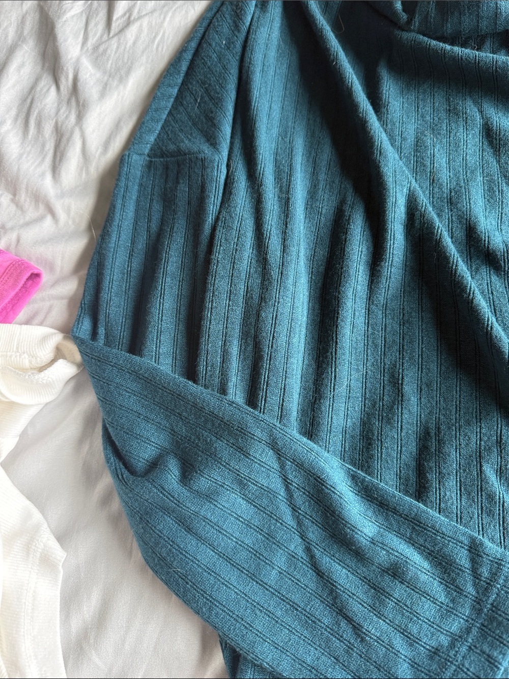LOFT Teal Ribbed Off-the-Shoulder Cowl Sweater - Picture 4 of 5